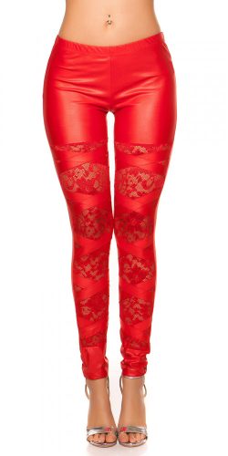 Piros csipkés bőrhatású  leggings  
