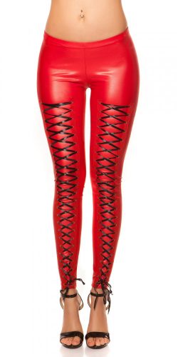 Piros fűzős bőrhatású leggings