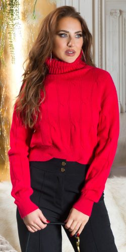Piros garbós kötött pulóver