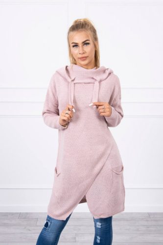 Rózsaszín kapucnis kötött  pulóver  