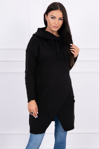 Fekete kapucnis kötött pulóver
