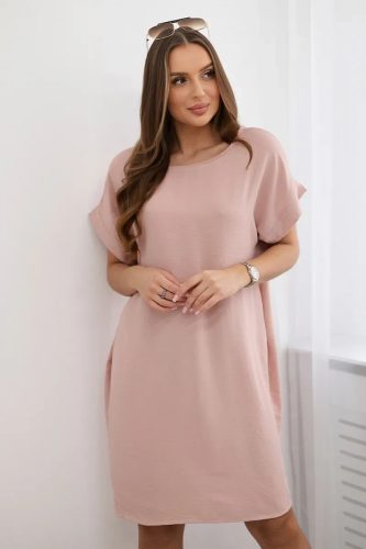 Pasztell rózsaszín rövid ujjú zsebes casual ruha