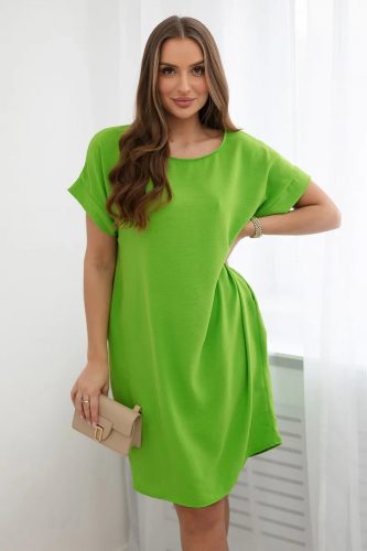 Világos zöld rövid ujjú zsebes casual ruha
