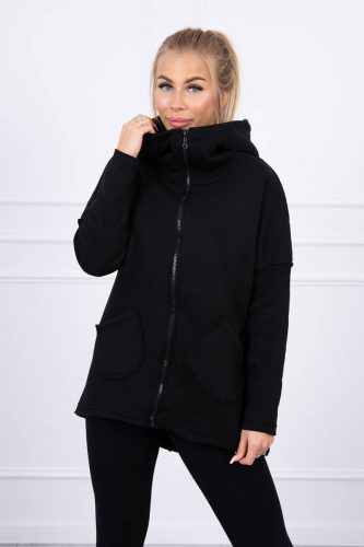 Fekete kapucnis aszimmetrikus pulóver