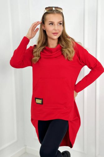 Piros aszimmetrikus kapucnis  pulóver  