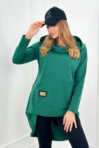 Zöld aszimmetrikus kapucnis  pulóver  