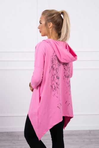 Világos rózsaszín mintás aszimmetrikus kapucnis pulóver