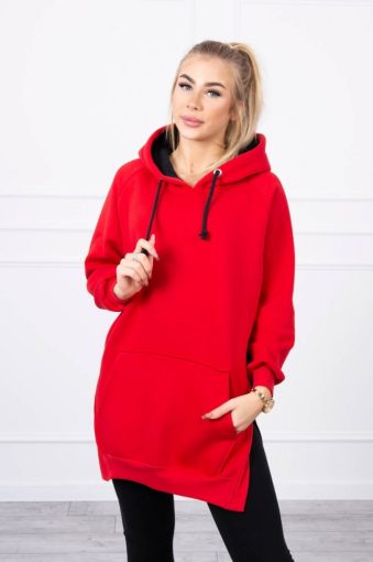 Piros bicolor kapucnis  pulóver  