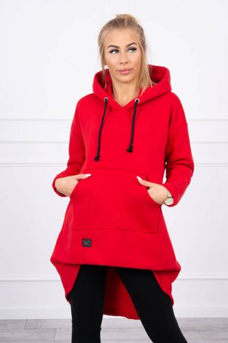 Piros kapucnis aszimmetrikus  pulóver  