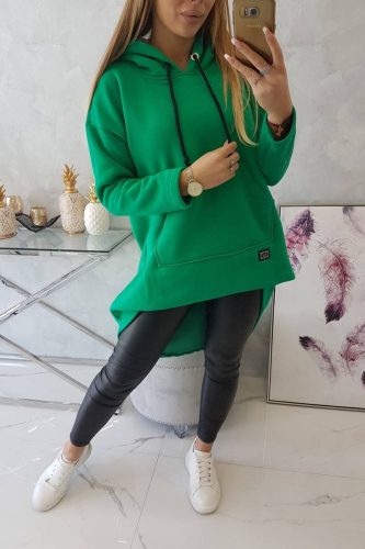 Zöld kapucnis aszimmetrikus pulóver