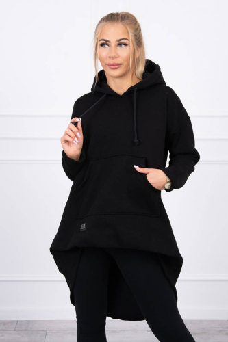 Fekete kapucnis aszimmetrikus  pulóver  