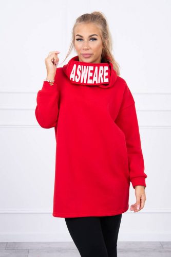 Piros feliratos kapucnis pulóver