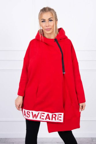 Piros kapucnis aszimmetrikus  pulóver  