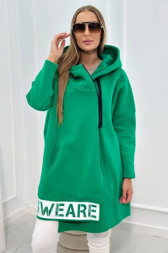 Zöld kapucnis aszimmetrikus pulóver