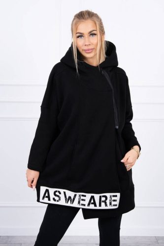 Fekete kapucnis aszimmetrikus  pulóver  