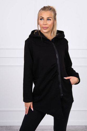 Fekete kapucnis cipzáros pulóver