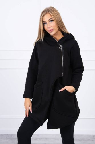 Fekete átlapolt kapucnis  pulóver  