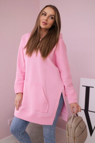 Világos rózsaszín kapucnis pulóver