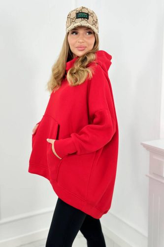 Piros aszimmetrikus kapucnis pulóver
