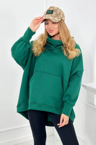 Sötétzöld aszimmetrikus kapucnis pulóver