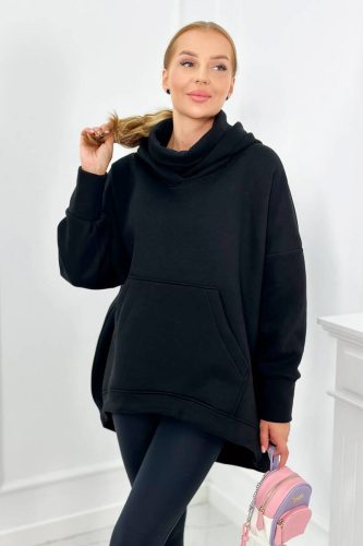 Fekete aszimmetrikus kapucnis pulóver
