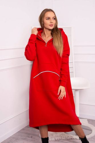 Piros kapucnis hosszú  pulóver  